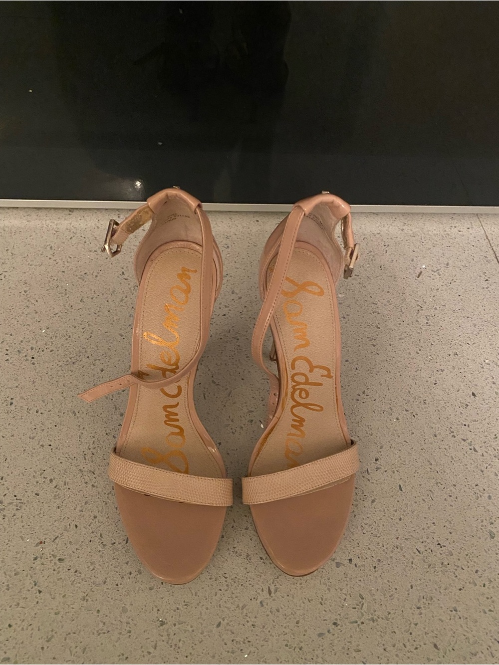 Sam Edelman Tan Ankle-Strap Block Heels